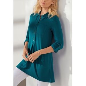 NWT Soft Surroundings Everyday Tunic PS Deep Teal Baby Terry Knit Convertible Sl